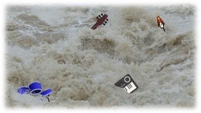 Se muestran instrumentos arrastrados por una inundación