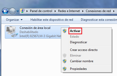 Habibilitar adaptador