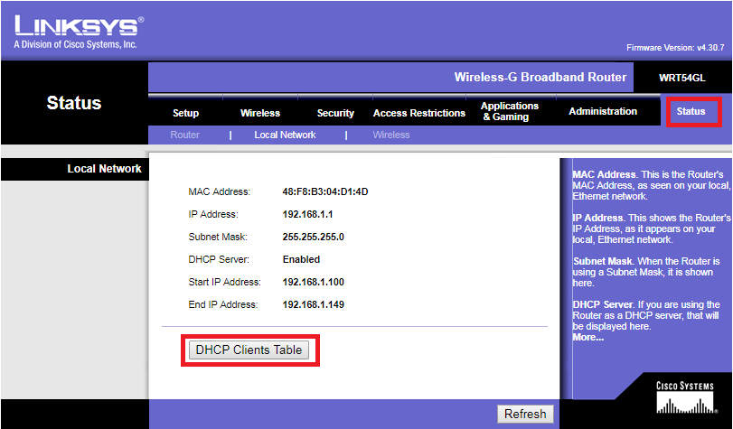 Captura tomada de un router doméstico analizando el estado de la red Captura tomada de un router doméstico analizando el estado de la red