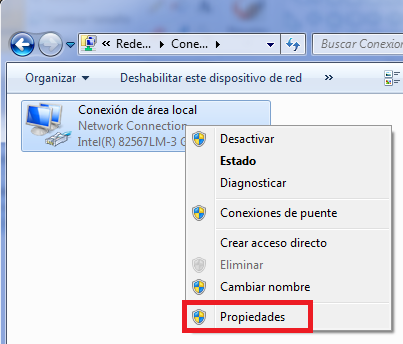 Propiedades del adaptador de red
