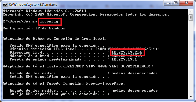 Comando ipconfig