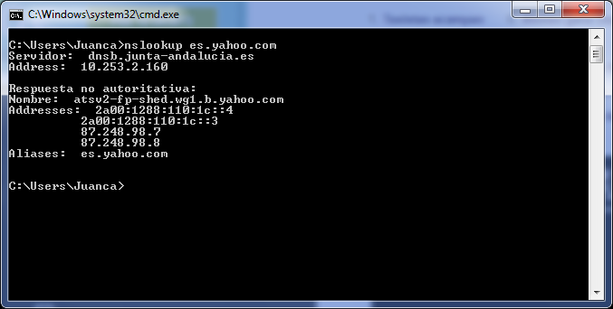 Respuesta del comando nslookup