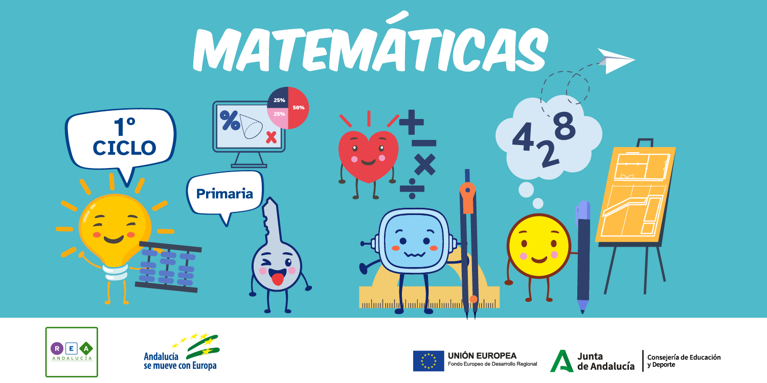 La imagen muestra la portada del proyecto REA Andalucía para Matemáticas primer ciclo