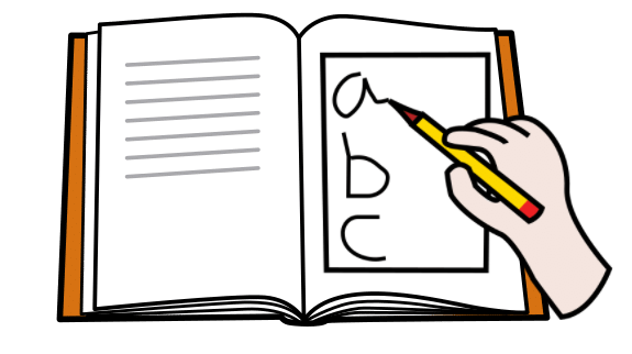 La imagen muestra el dibujo de una mano escribiendo en un cuaderno