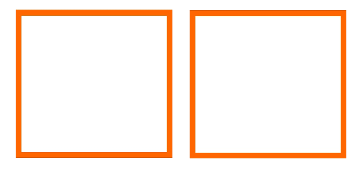 La imagen muestra dos cuadrados con borde naranja sobre fondo blanco