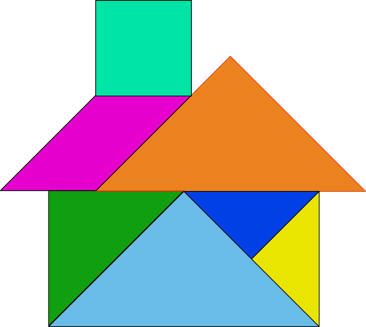 La imagen muestra una casa formada con las piezas del tangram