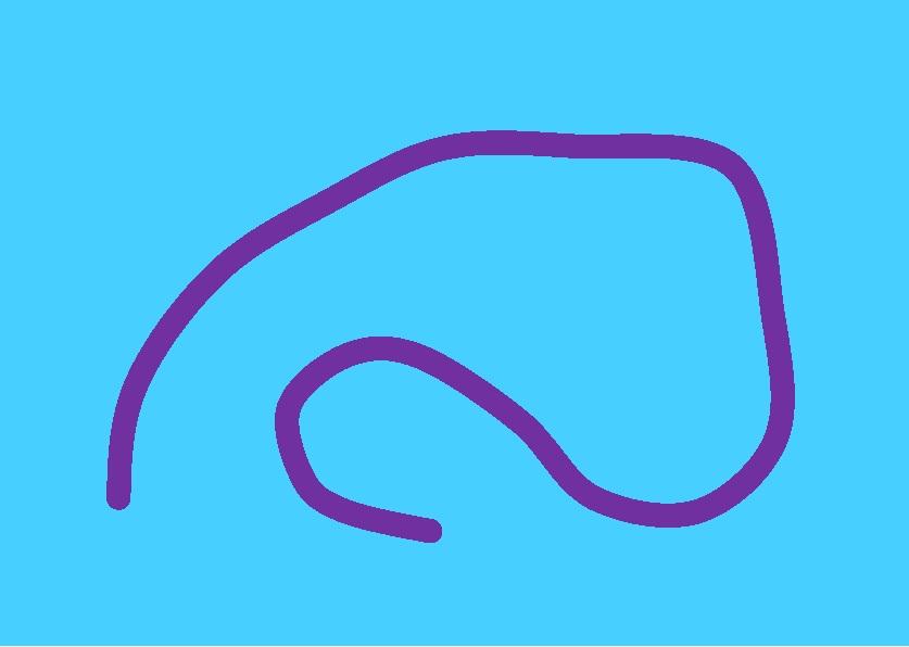 La imagen muestra una línea curva abierta de color morado con fondo azul claro