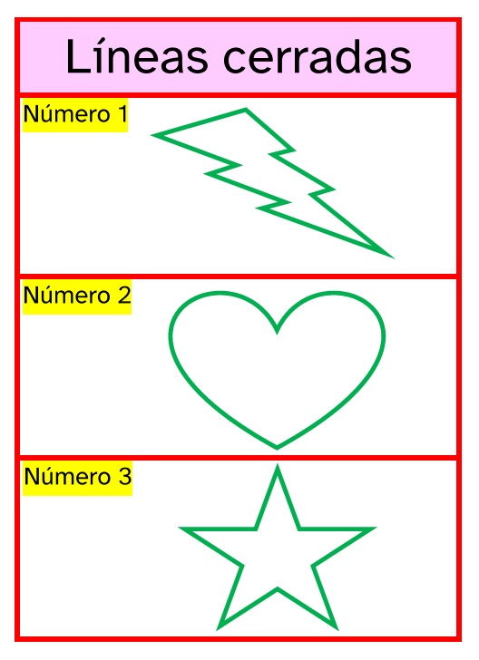 La imagen muestra líneas cerradas con forma de rayo, de corazón y de estrella