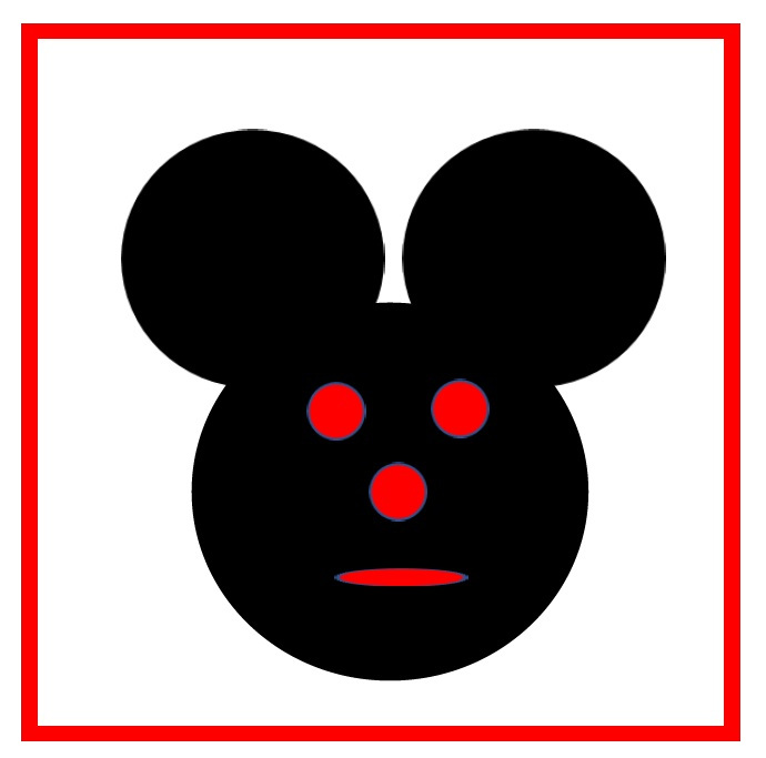La imagen muestra una cara de ratón negra hecha con círculos y óvalos
