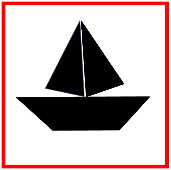 La imagen muestra un barco negro hecho con triángulos y rectángulos