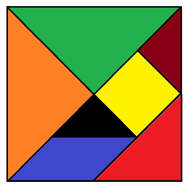 La imagen muestra las piezas geométricas del juego Tangram