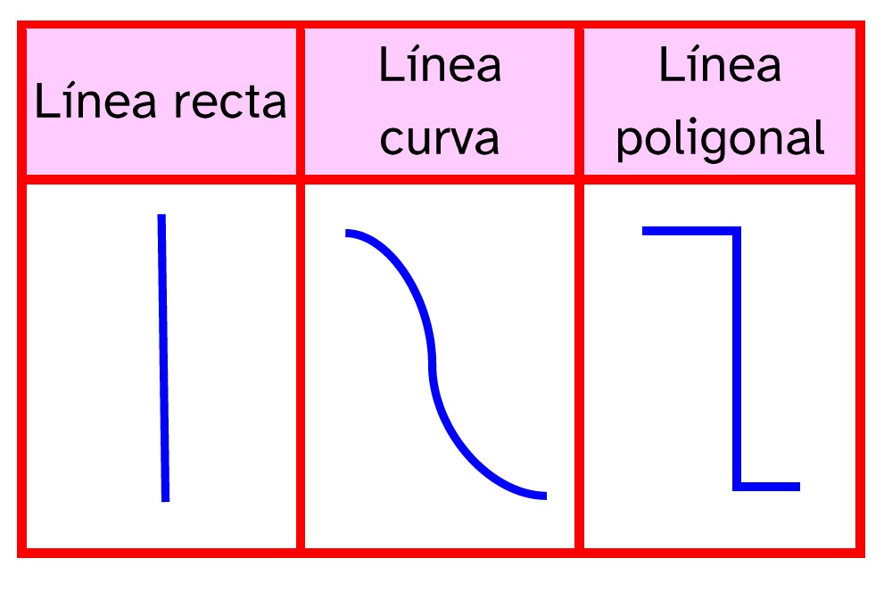La imagen muestra líneas rectas, líneas curvas y líneas poligonales