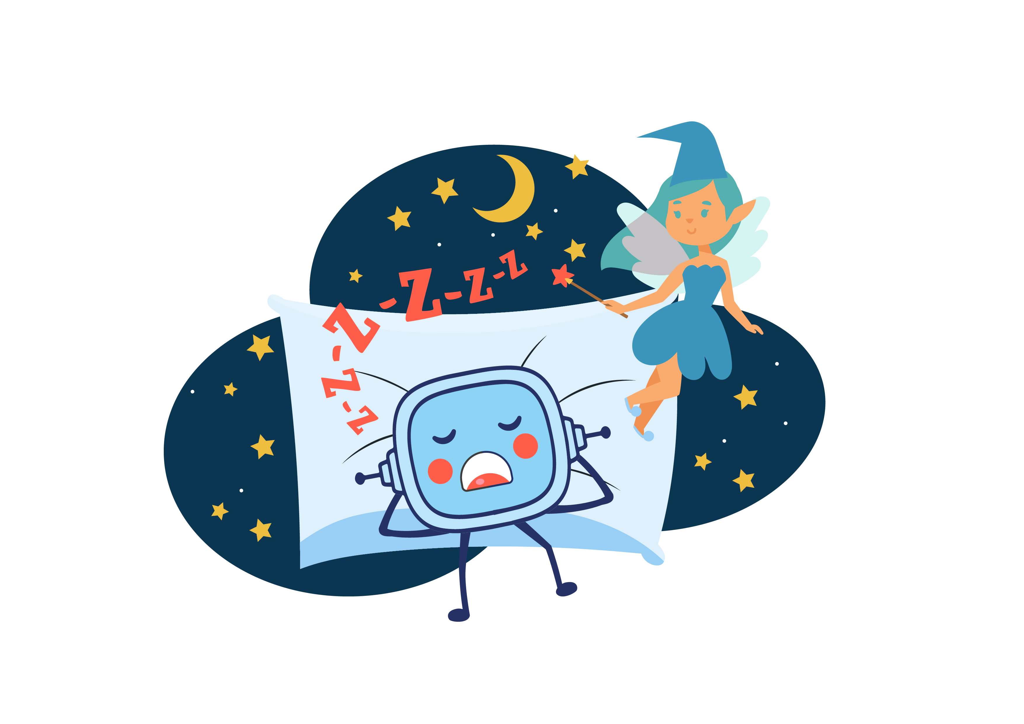 La imagen muestra a Rétor durmiendo y un hada azul