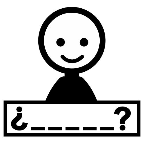 La imagen muestra la cabeza de una persona y debajo un rectángulo con lugares para escribir letras, señalados con rayitas. Lleva signos de interrogación al principio y al final