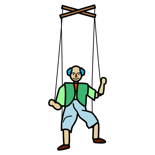 La imagen muestra un dibujo de una marioneta de hilos