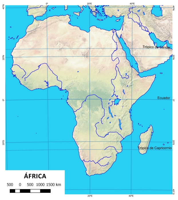 Mapa físico mudo de África