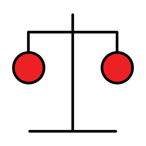 La imagen muestra dos círculos rojos que se encuentran equilibrados por una balanza. 