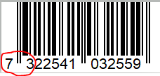 La imagen muestra un código de barras señalando los dos primeros números 73