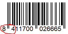 La imagen muestra un código de barras señalando los dos primeros números el 84