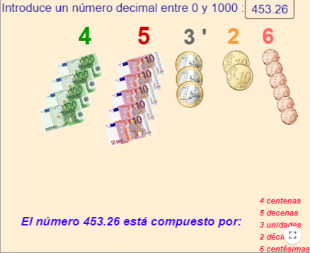 La imagen muestra la actividad de GeoGebra con nùmeros decimales