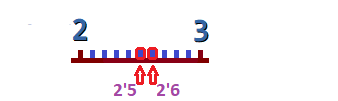 La imagen muestra la representación del 2,5 y 2,6 entre el 2 y el 3
