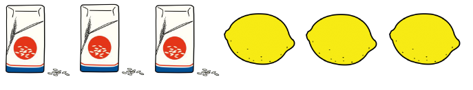 La imagen muestra tres paquetes de arroz y tres limones