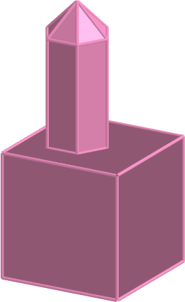 Cuerpo compuesto por un cubo, un prisma y una pirámide
