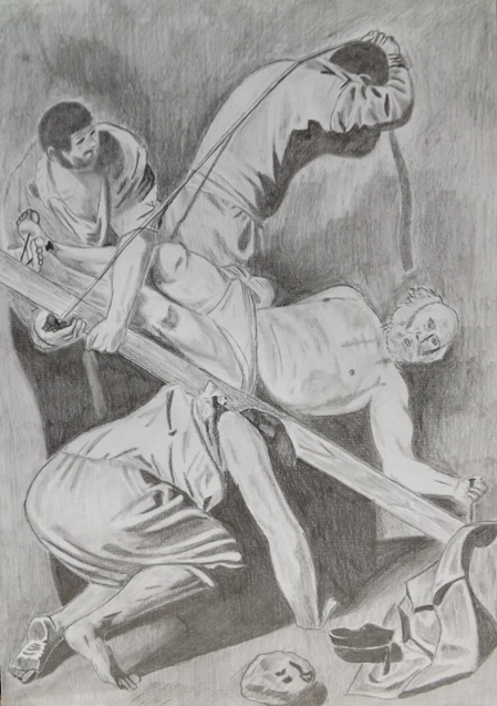Interpretación  a lápiz de un cuadro de Caravaggio