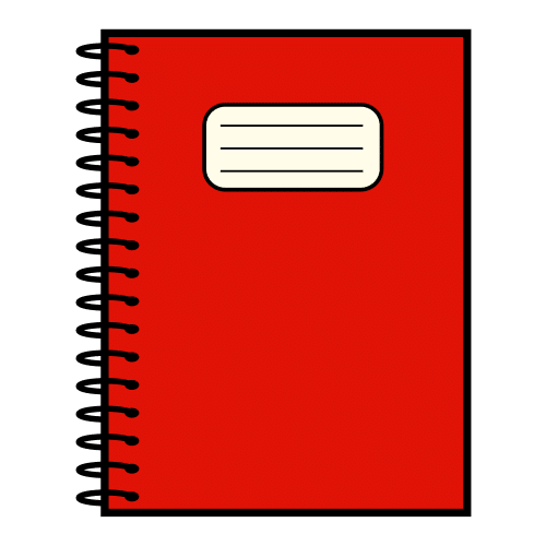 Cuaderno de anillas de color rojo.