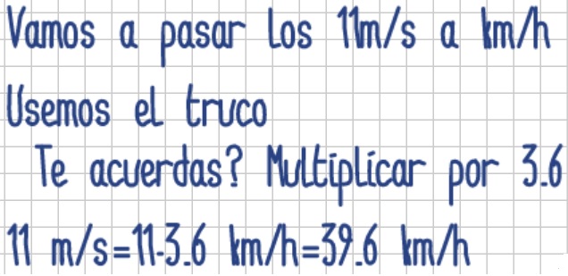 11 m por s igual a 39,6 km por hora