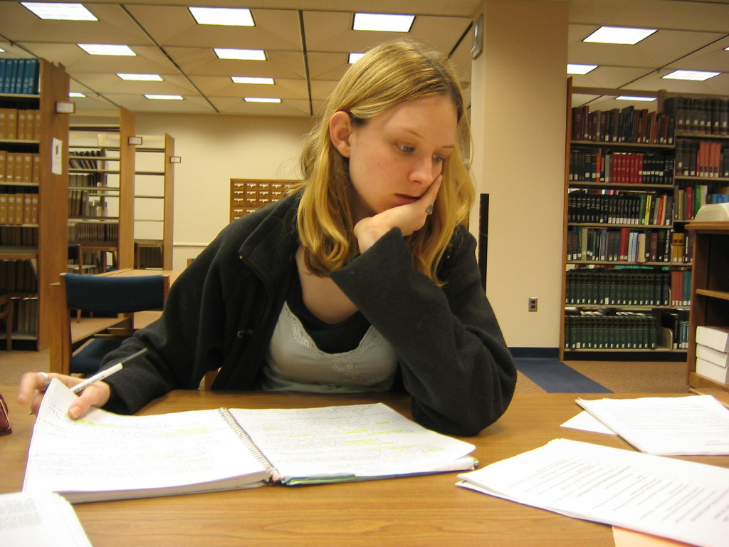 La imagen muestra a una joven estudiando