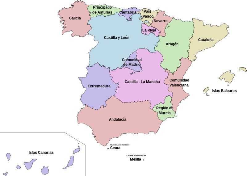 Mapa de Comunidades Autónomas en España