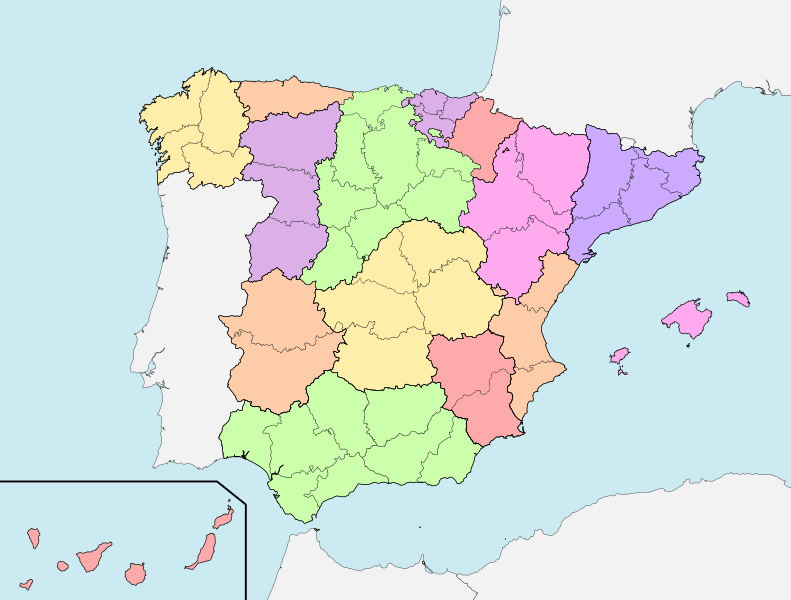 Mapa de las provincias de España. 
