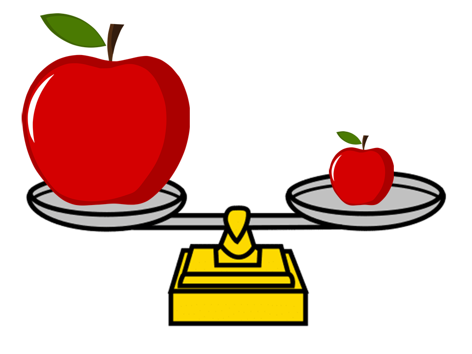 Una balanza comparando el peso de dos manzanas