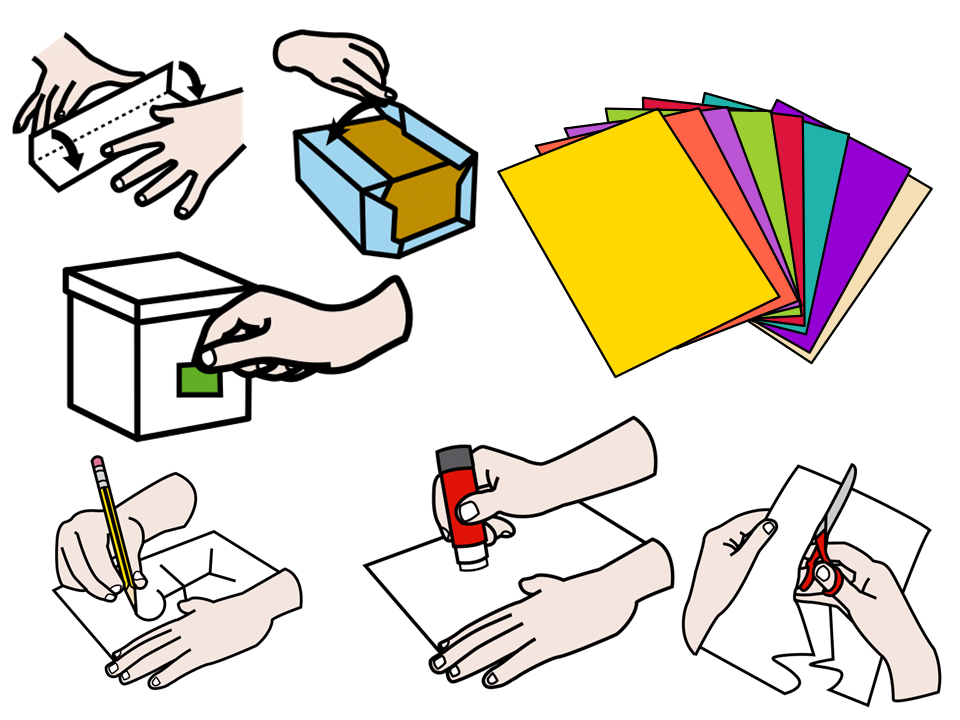 Trabajo realizado con las manos, en especial el que realizan los escolares como ejercicio de desarrollo creativo.