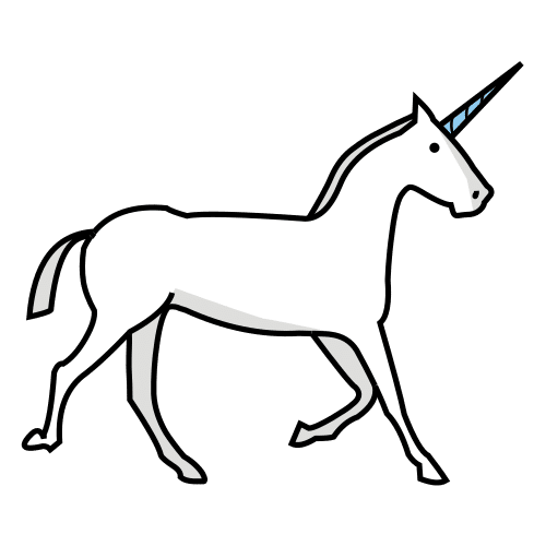 Animal fantástico con figura de caballo y con un cuerno recto en mitad de la frente.