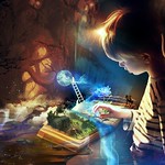 En la imagen puedes ver un niño observa un mundo fantástico que surge de un libro y se expande por toda la imagen