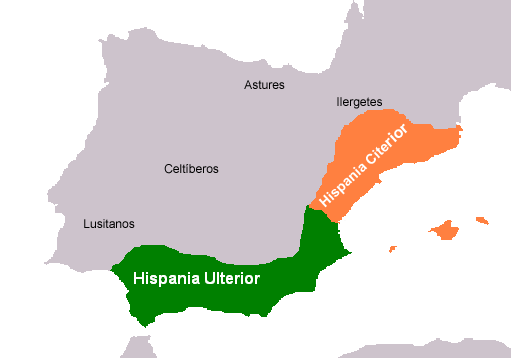Territorios controlados por Roma en Hispania desde 197 a.c. 