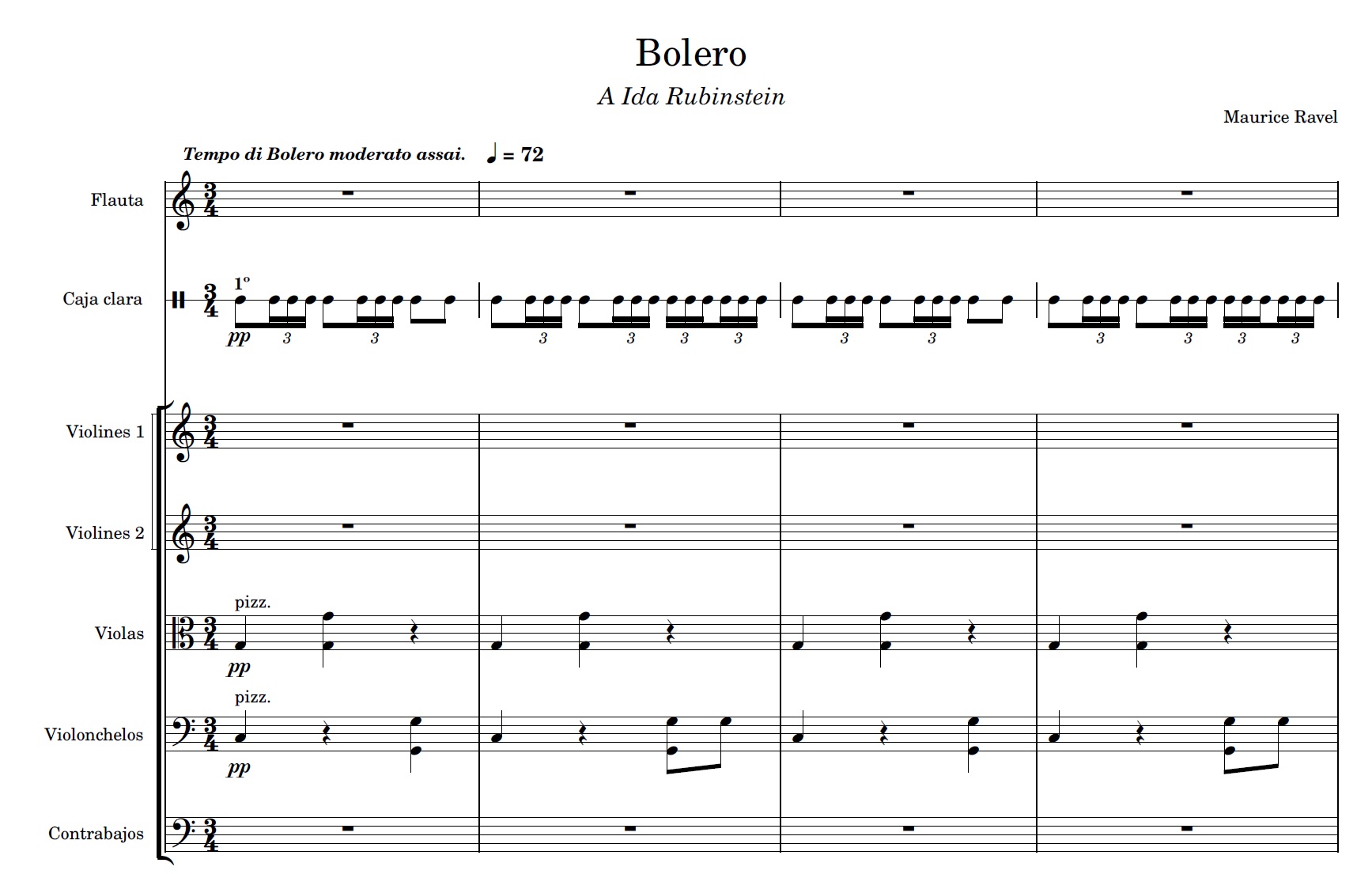 Comienzo del Bolero de Ravel.