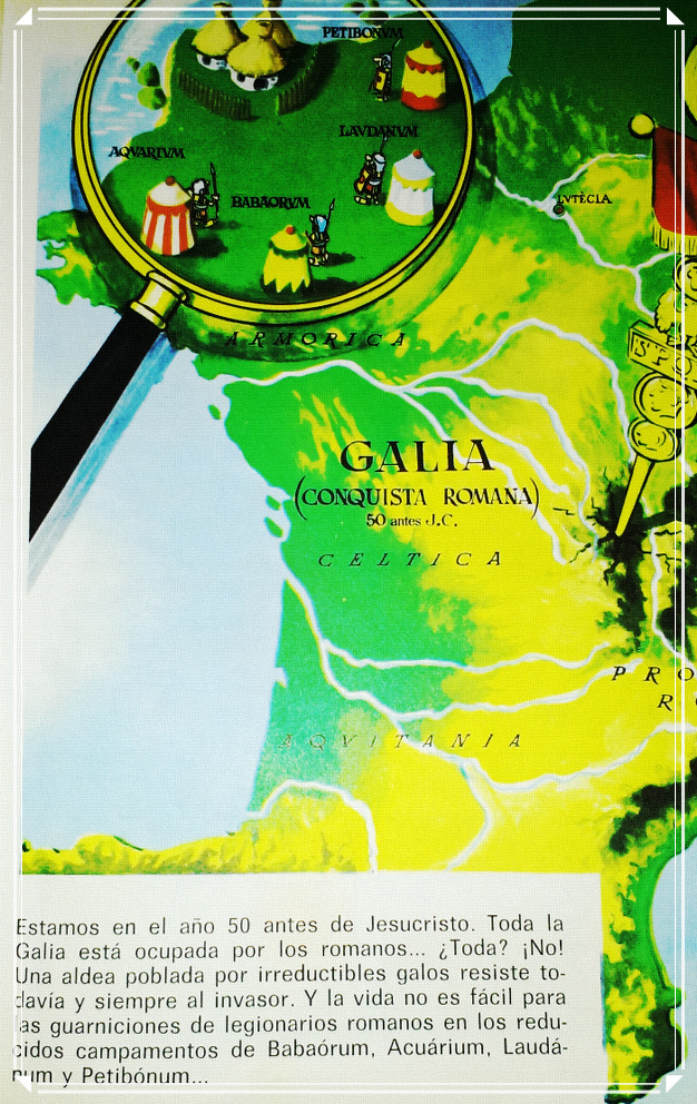 viñeta que muestra la situación de la aldea de Astérix en la Galia