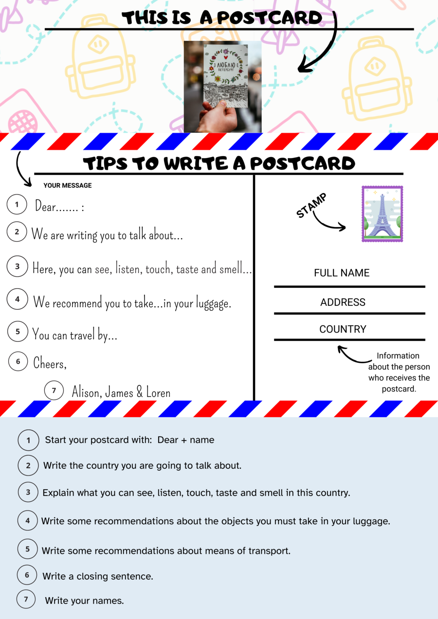 Infografía sobre consejos para escribir una postal.