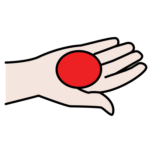 La imagen muestra una mano. Sobre su palma hay un objeto circular rojo.