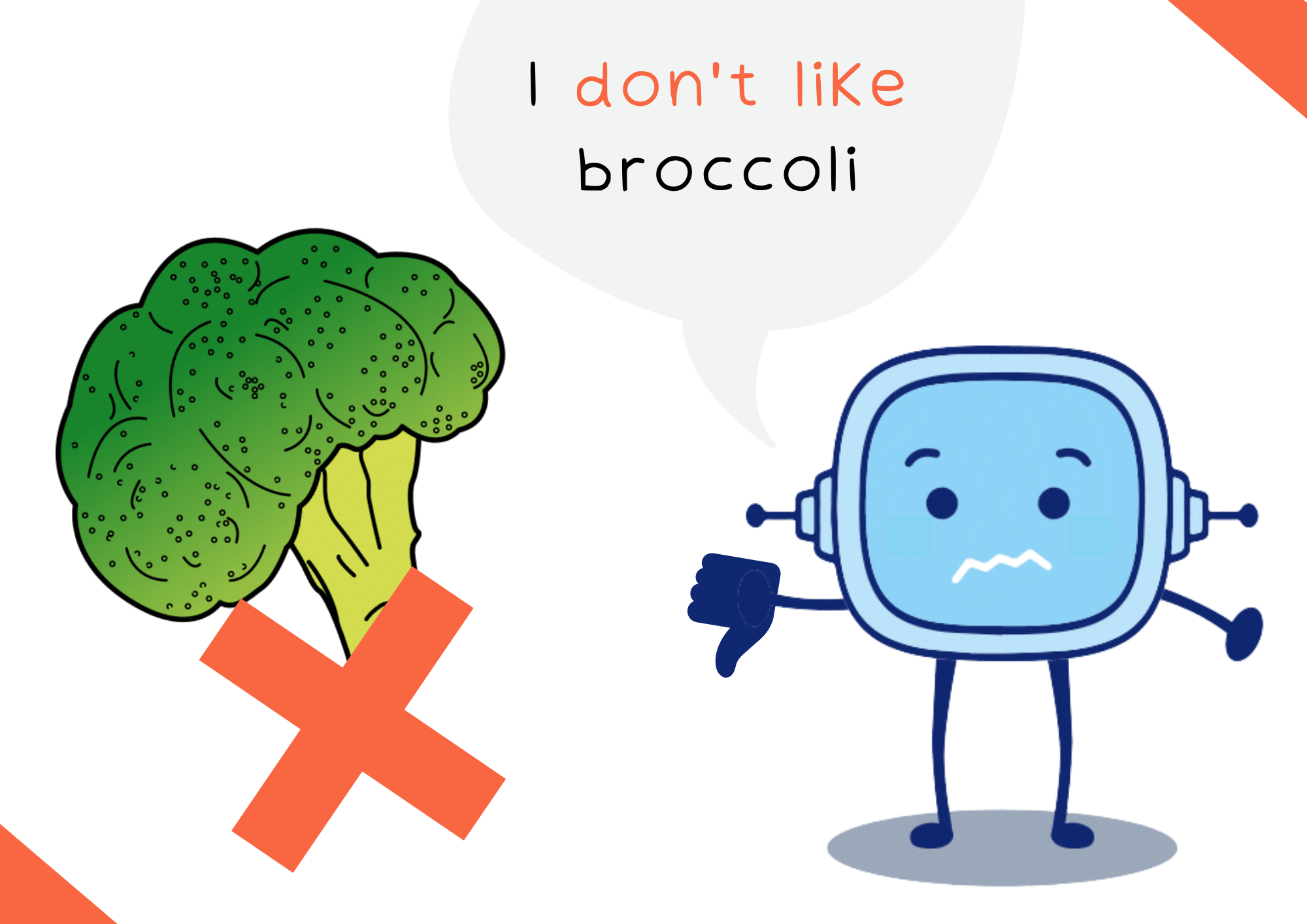 La imagen muestra a Rétor diciendo ‘I don’t like broccoli’, además vemos un brócoli con una X encima.