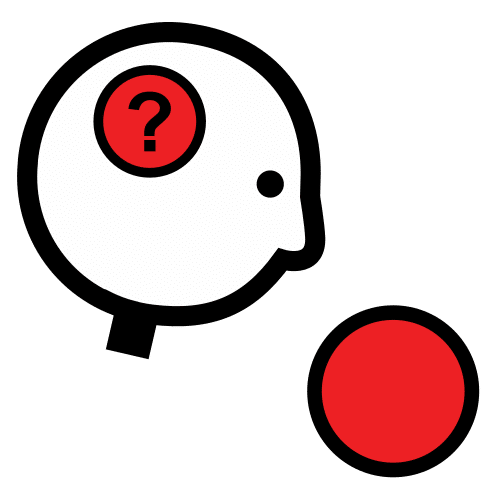 La imagen  muestra un rostro de perfil  y un objeto redondo rojo delante de él. Dentro de su cabeza aparece otro objeto redondo con un signo de interrogación dentro, para indicar que lo olvidó.