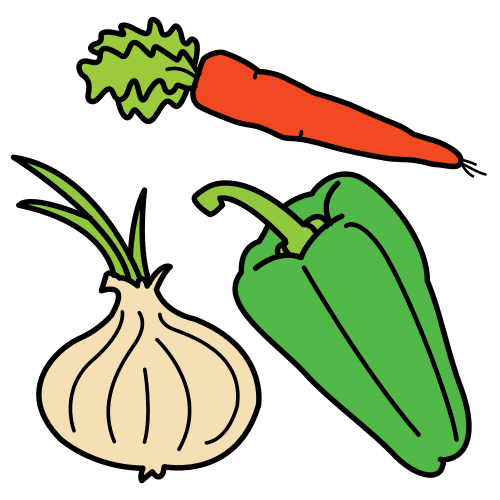 La imagen muestra verduras: una zanahoria, una cebolla y un pimiento.