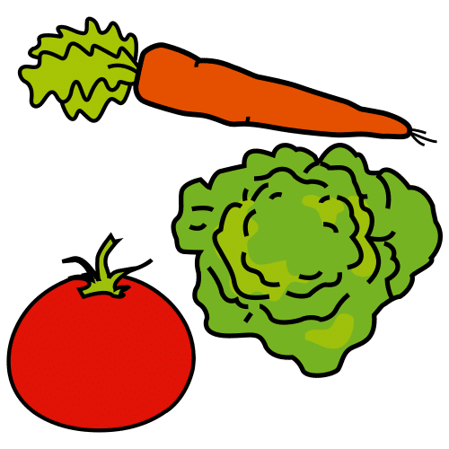 La imagen muestra una zanahoria, una lechuga y un tomate.