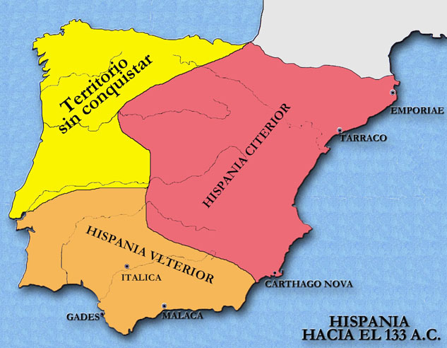 Mapa de Hispania en el 133 a.n.e.