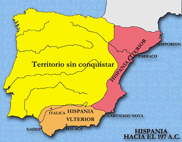 mapa de Hispania en el 197 a.n.e.