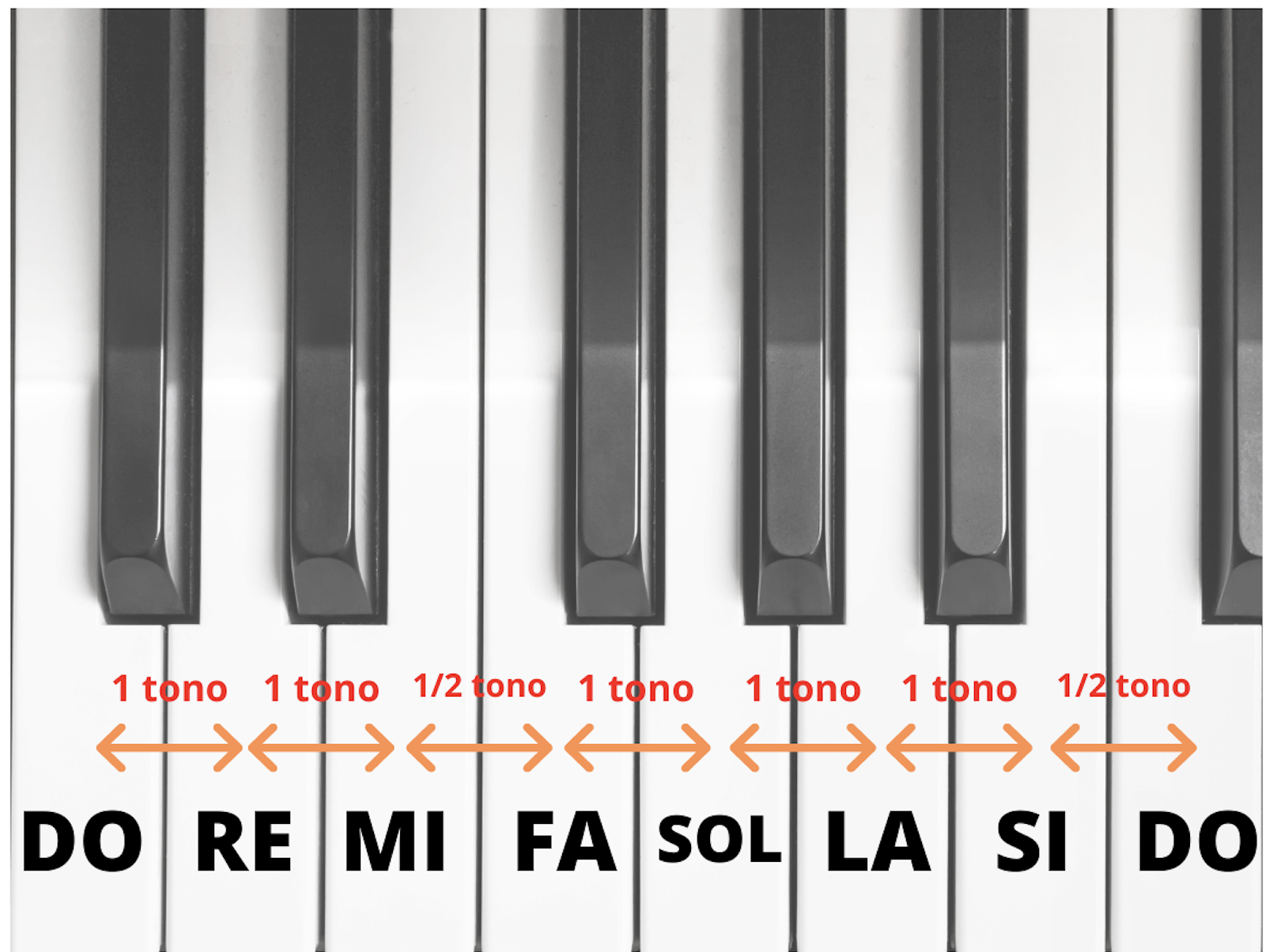 Tonos y semitonos en el piano.