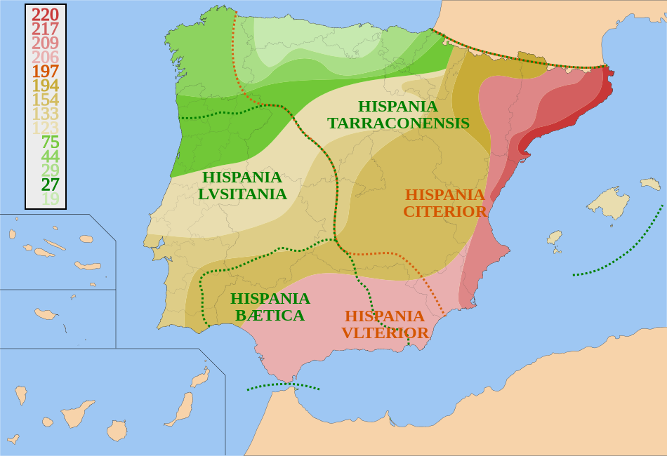Mapa de Hispania de época de Augusto